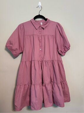 Zenana Outfitters Dusty Pink Tiered Button-Up Dress Size M